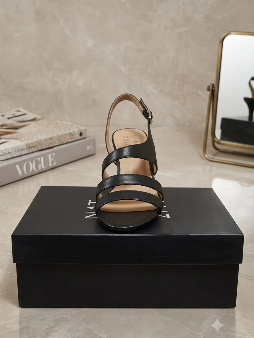 Naturalizer Black Strappy Slingback Heel